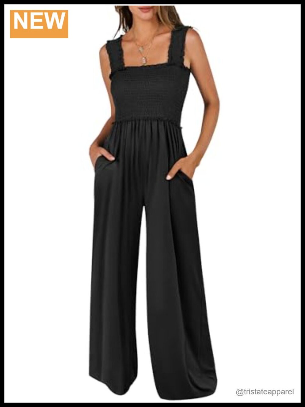 Smocked Sleeveless Wide Leg Jumpsuit with Pockets Summer Vacation